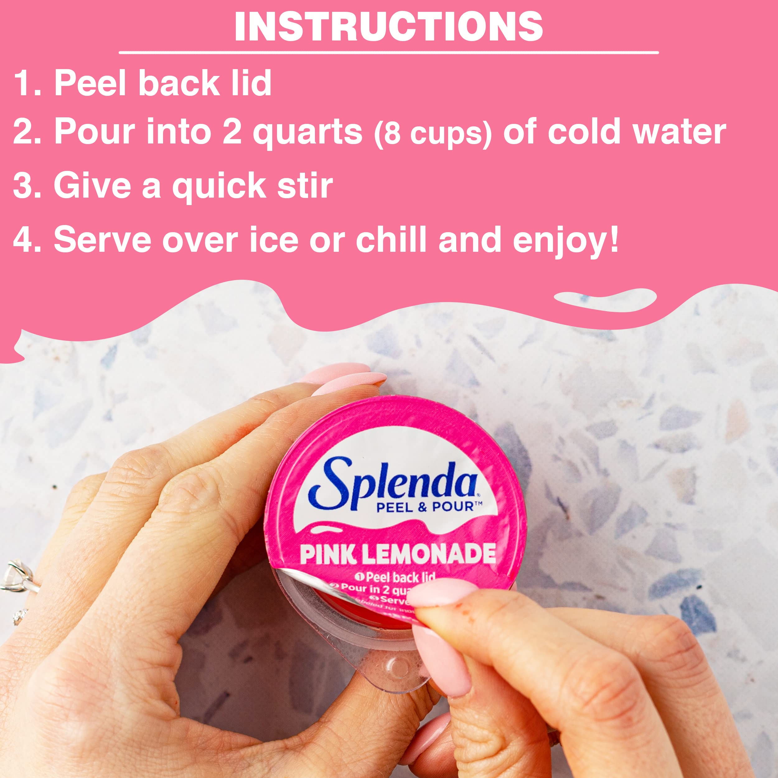 Splenda Peel and Pour Zero Calorie Drink Mix, Naturally Flavored Sugar Free Concentrate, Multi Serve Liquid Pitcher Pods (Pink Lemonade)