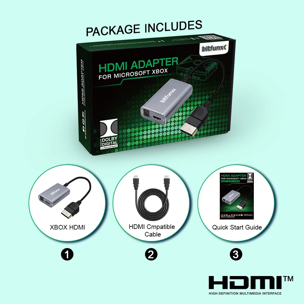 Bitfunx HDMI™ Adapter for XBOX Classic Retro Gaming Consoles HD Cable Accepts 5.1 Dolby Digital Surround Sound