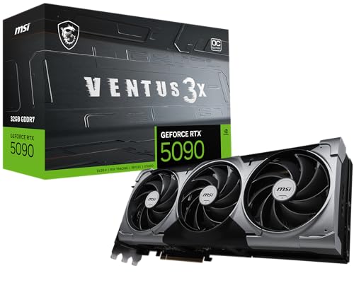 MSI Gaming RTX 5090 32G Ventus 3X OC Graphics Card (32GB GDDR7, 512-bit, Extreme Clock 2452 MHz, DisplayPort x3 2.1a, HDMI 2.1b, NVIDIA Blackwell Architecture)