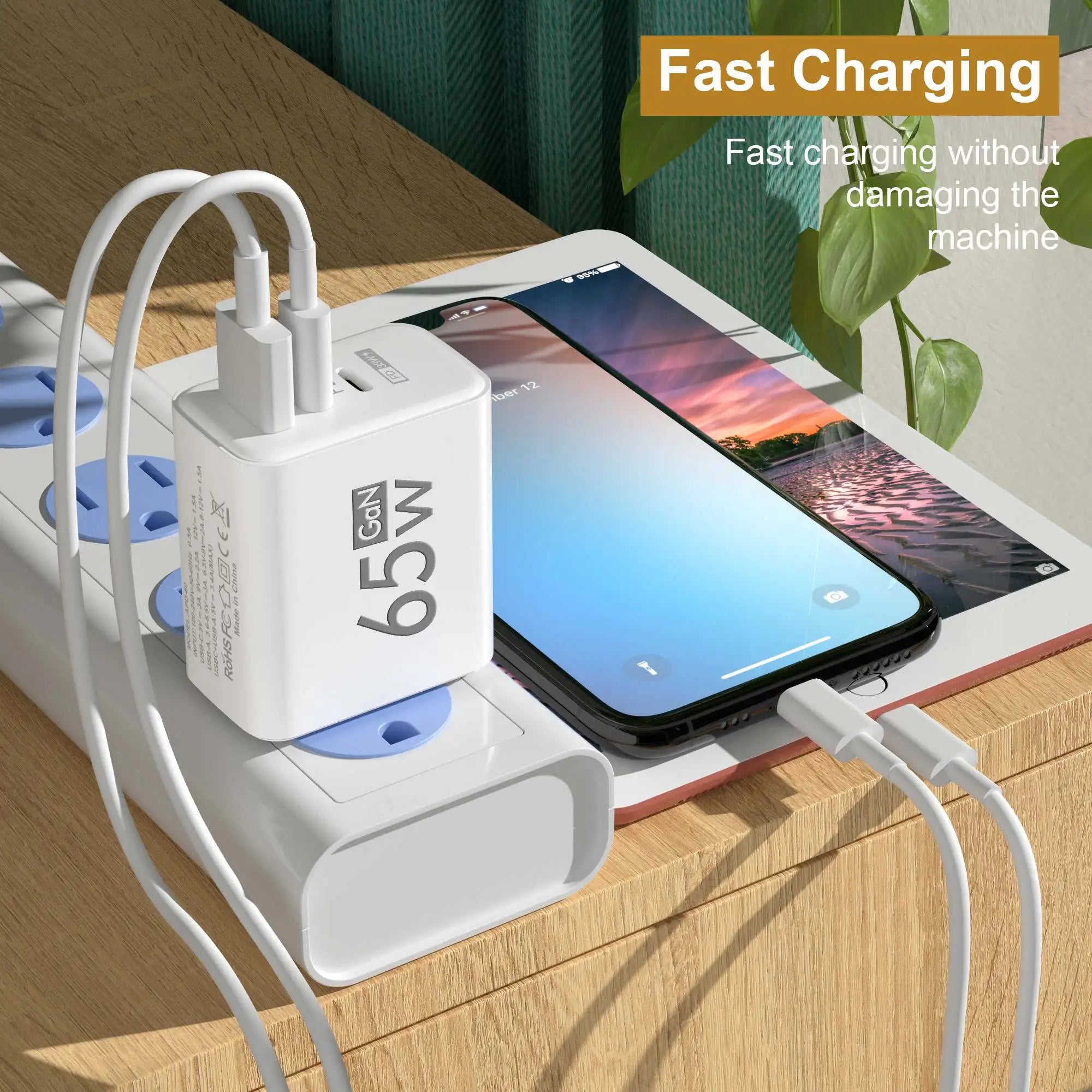 Total 65W GaN USB Type C Charger Fast Charging Mobile Phone Charge Adapter For iPhone Samsung Xiaomi Huawei QC 3.0 Wall Charger