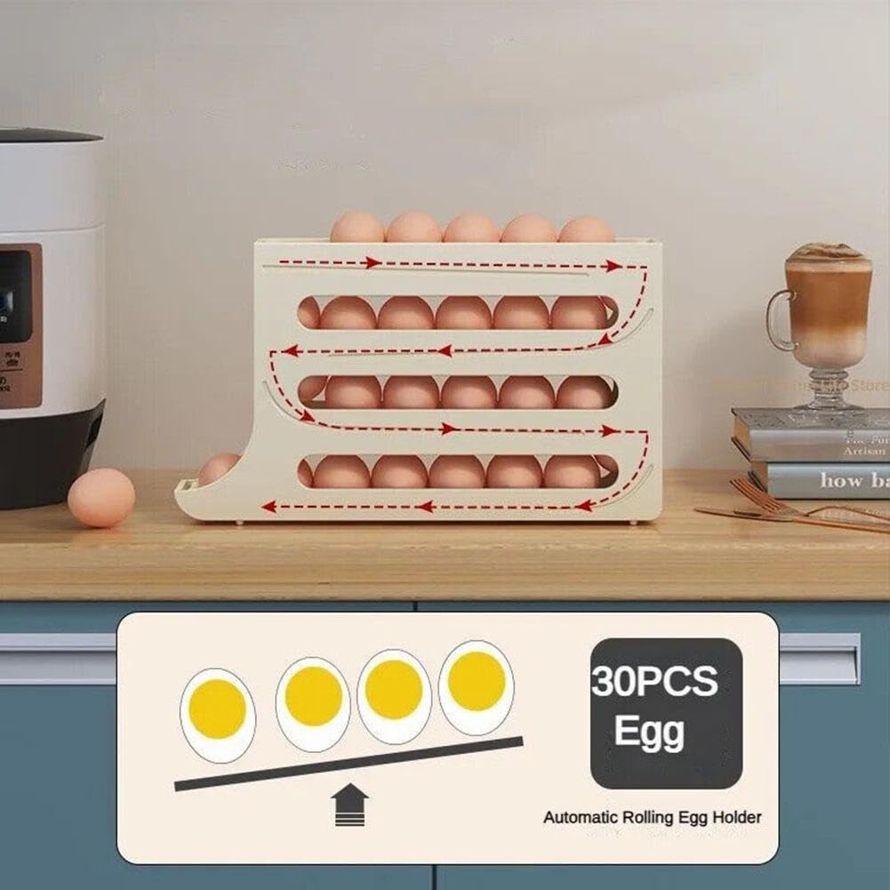 KLOOYO 30 Egg Holder for Refrigerator,Large Capacity Egg Container for Refrigerator,Stackable Egg Organizer,Automatic Rolling Egg Fresh Storage Box for Fridge,Egg Storage Container Bin Egg Tray
