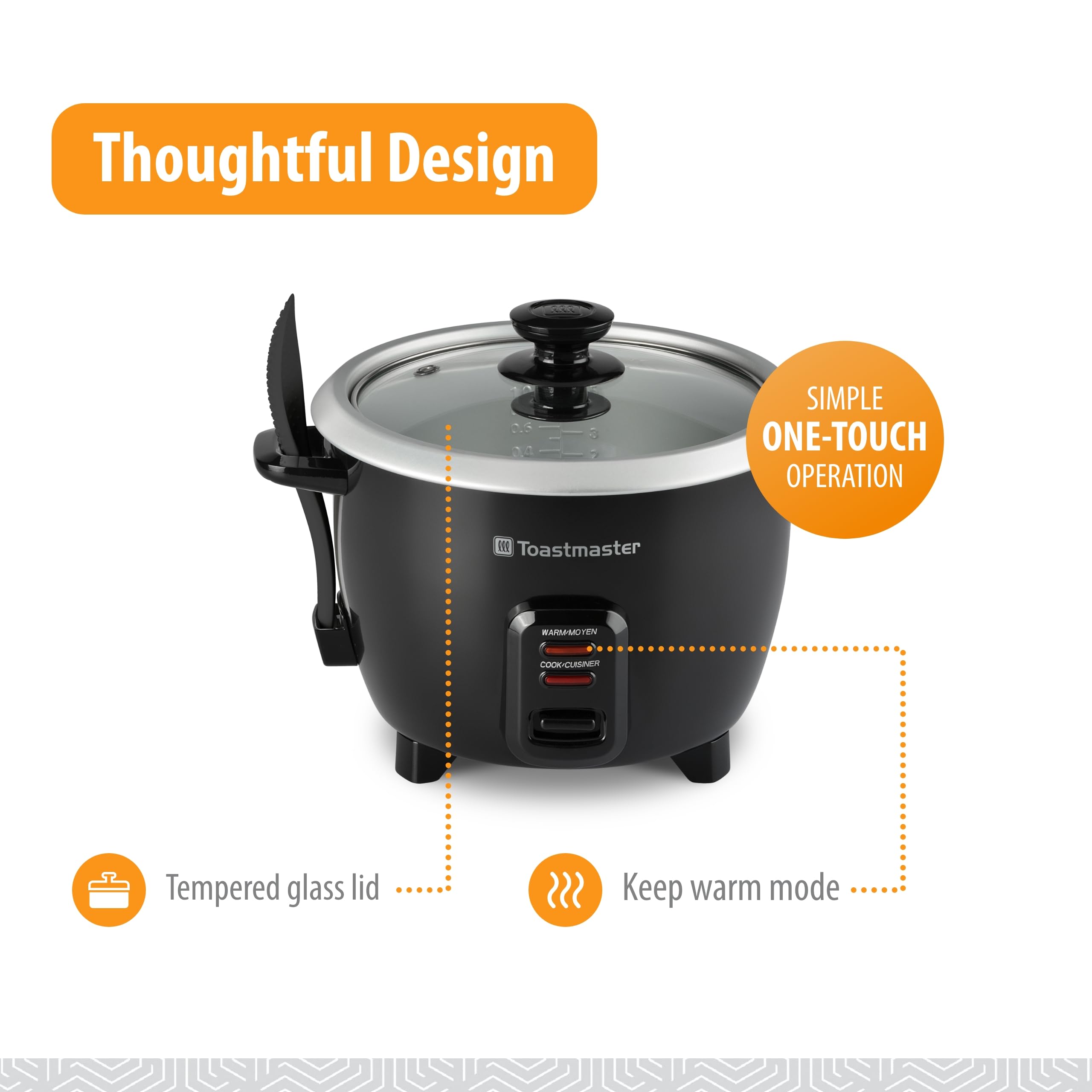 Toastmaster Electric Rice Cooker - Large Capacity for Soups, Oatmeal & More - Automatic Rice Cooker with Tempered Glass Lid & Keep Warm Mode - 10-Cup, Black