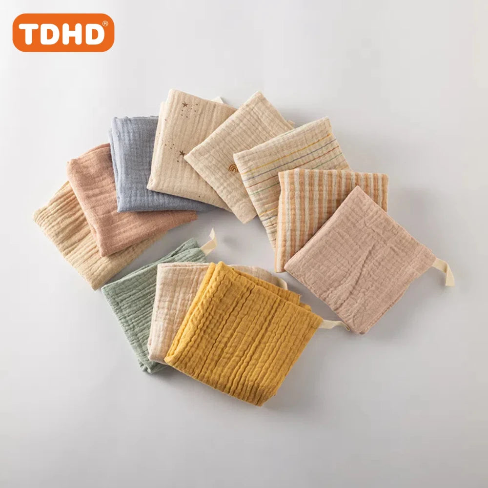 TDHD 5PC Baby Towel New Born Items Stuff Muslin Squares Infant Newborn Hand Bath Shower Face Towels Soft Cotton Gauze