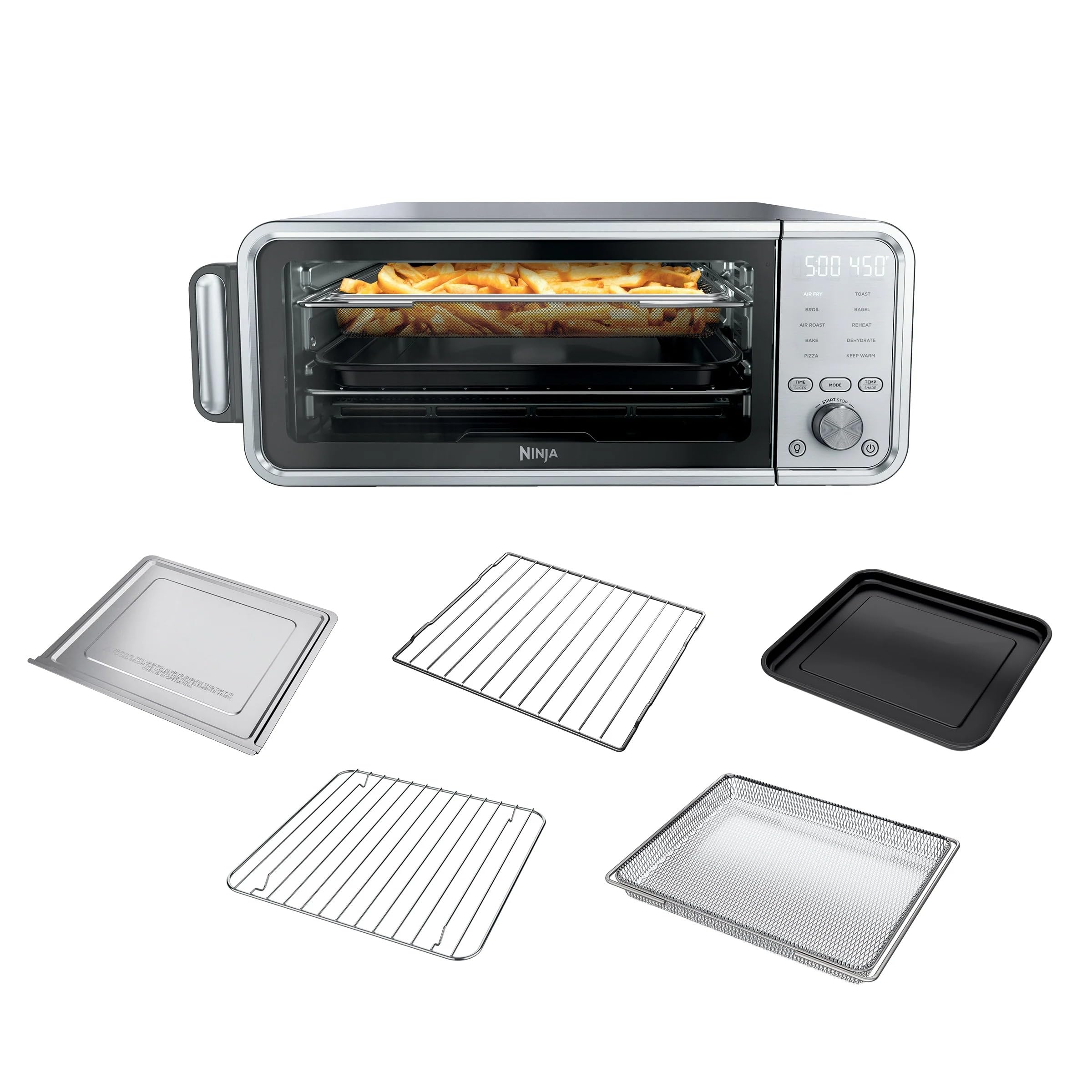 Ninja FT205CO 10-in-1 Digital Air Fry Oven with Extra Large Capacity, Extended Height, Stainless Steel Body, and Temperature Control (Silver and Black, Renewed)