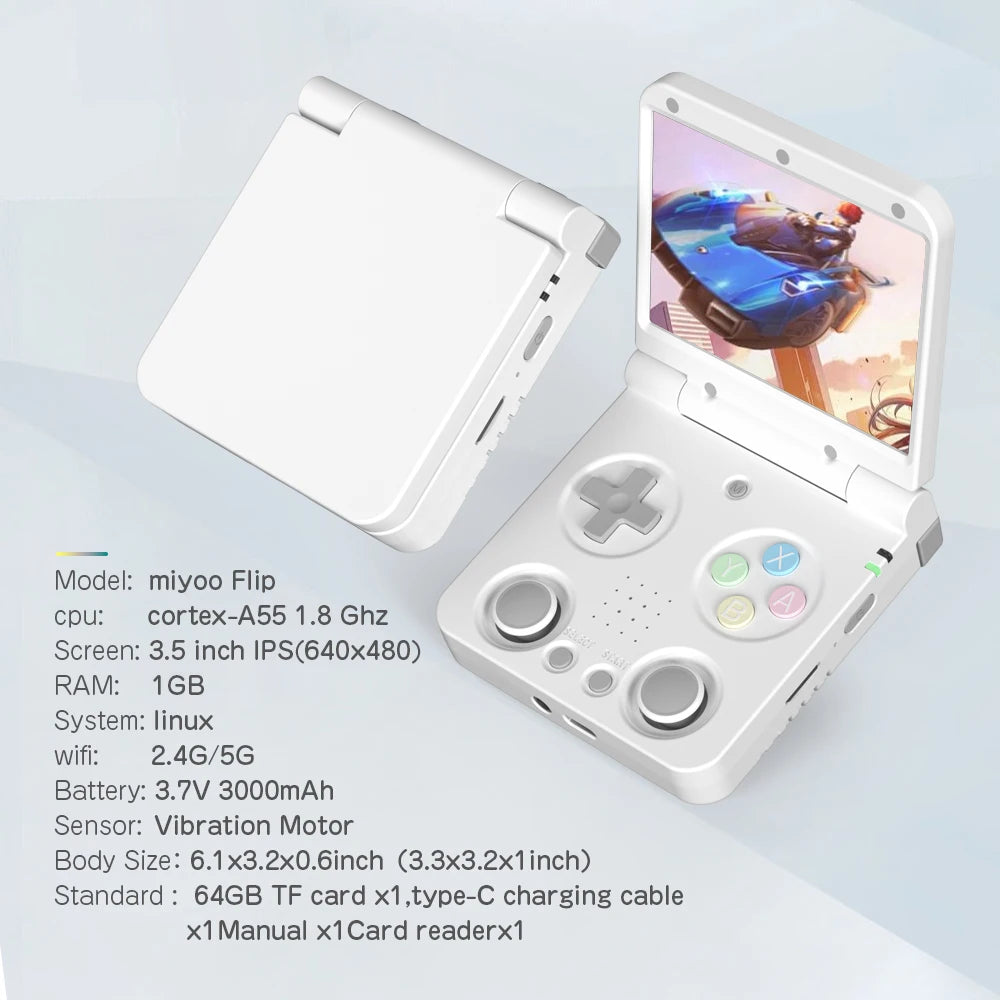 【Brand+】MIYOO Flip V2 Handheld Game Players 3.5''IPS Screen Linux System Onion OS Video Game Consoles Free Storage Bag Gamer
