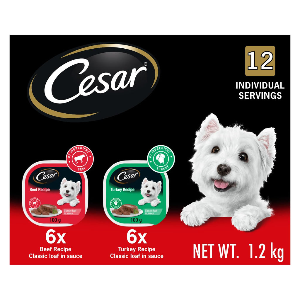 CESAR Home Delights Adult Wet Dog Food - 6 Beef Stew and 6 Hearty Chicken and Noodle Dinner in Sauce