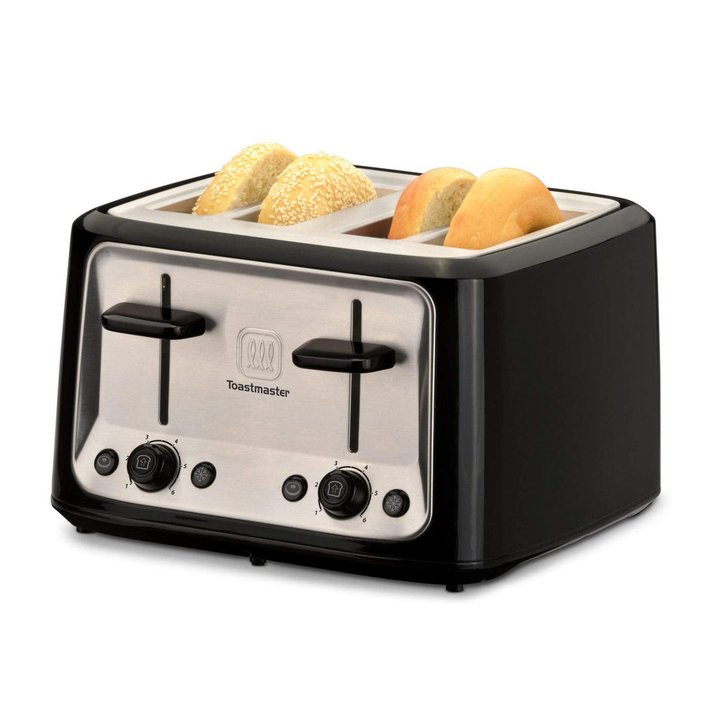 Toastmaster 4 Slice Toaster Black & Stainless Steel Extra Wide Bagel Slots
