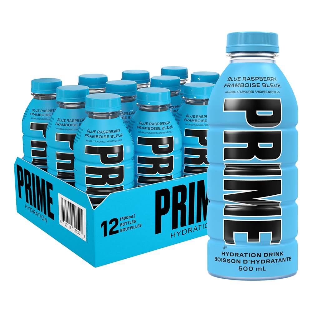 PRIME Hydration BLUE RASPBERRY | Sports Drinks | Electrolyte Enhanced | B Vitamins | Antioxidants | 2g of Sugar | 500 mL | 12 Pack