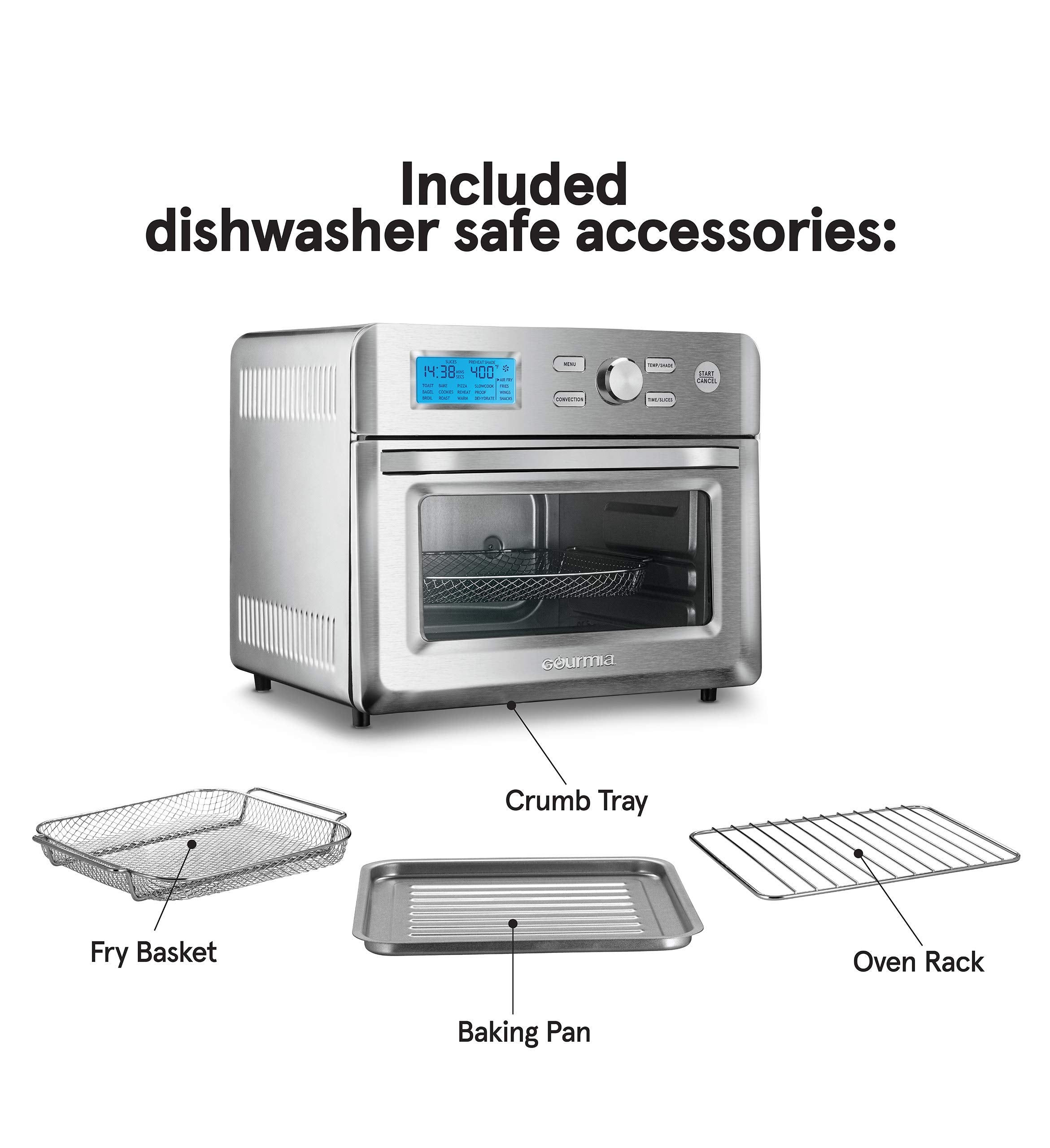 Gourmia GTF7600 16-in-1 Multi-function, Digital Stainless Steel Air Fryer Oven - 16 Cooking Presets + Convection Mode
