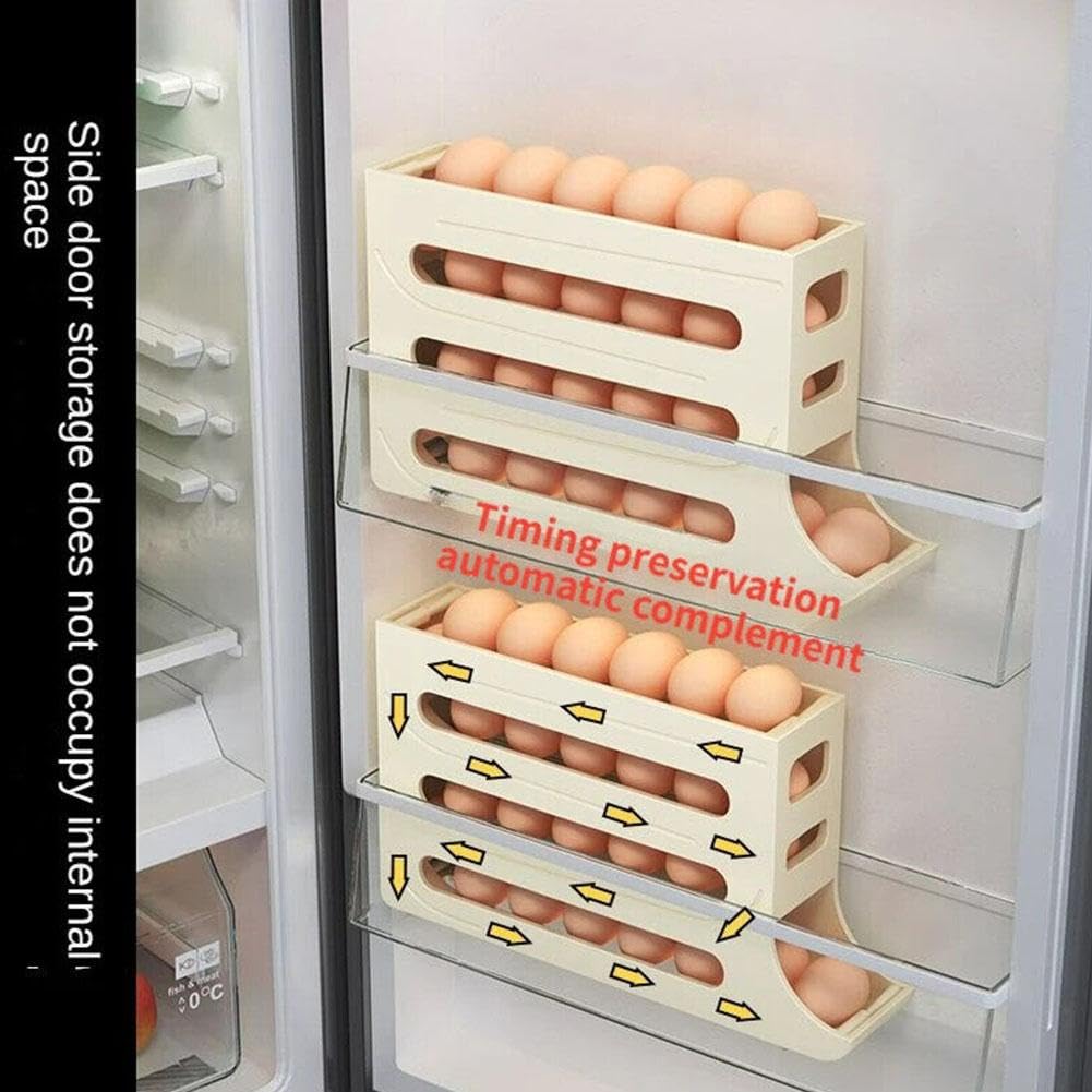 KLOOYO 30 Egg Holder for Refrigerator,Large Capacity Egg Container for Refrigerator,Stackable Egg Organizer,Automatic Rolling Egg Fresh Storage Box for Fridge,Egg Storage Container Bin Egg Tray
