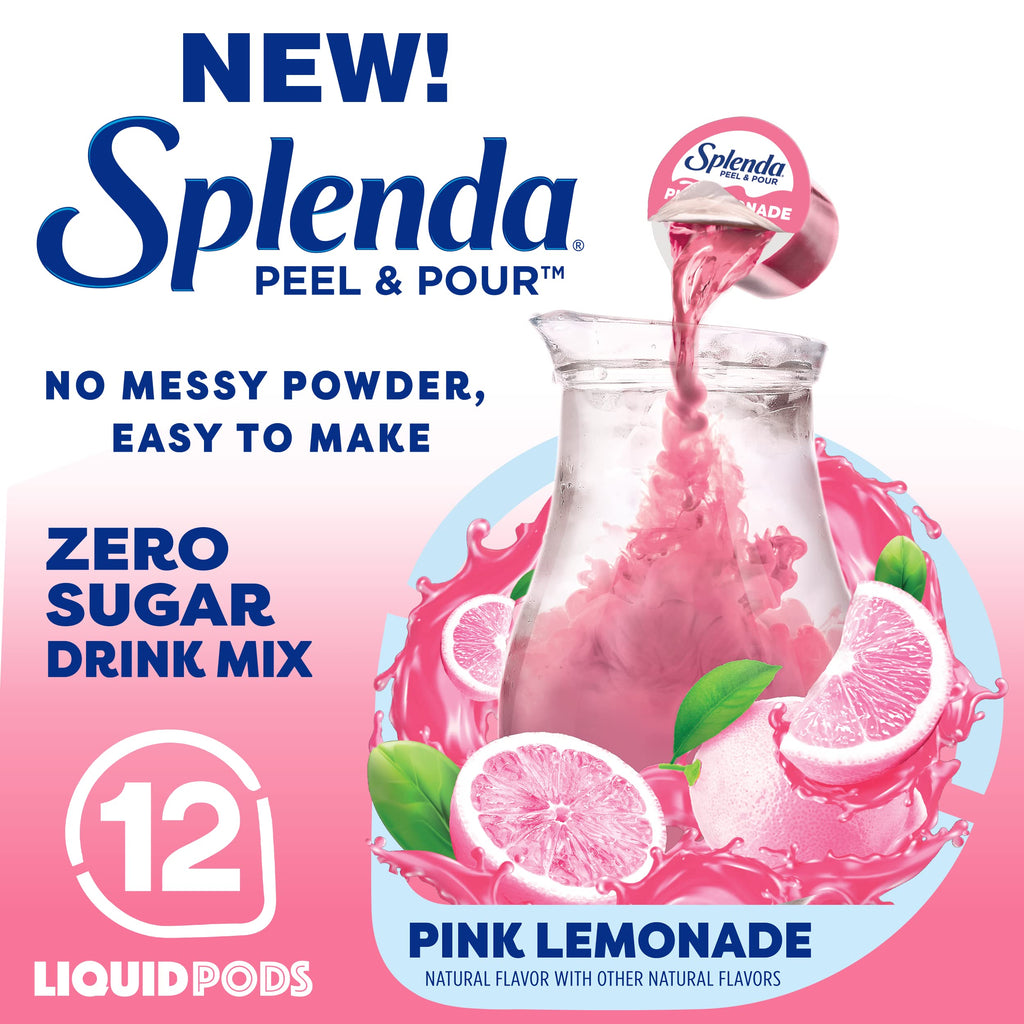 Splenda Peel and Pour Zero Calorie Drink Mix, Naturally Flavored Sugar Free Concentrate, Multi Serve Liquid Pitcher Pods (Pink Lemonade)