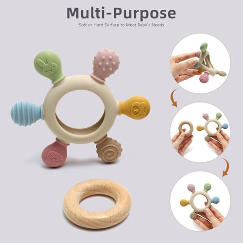 KEIKAI Bright Smiles Teething Toys for Babies, Baby Teethers Toy Teething Ring Silicone, Grasping Teething Toy, BPA Free Teething Nursing Accessories for 3+ Months Boy