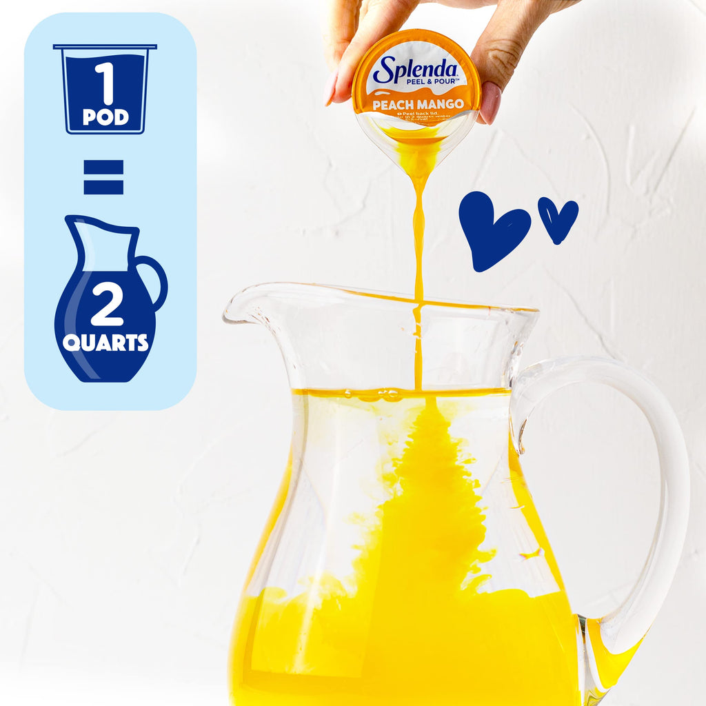Splenda Peel and Pour Zero Calorie Drink Mix, Naturally Flavored Sugar Free Concentrate, Multi Serve Liquid Pitcher Pods (Peach Mango)