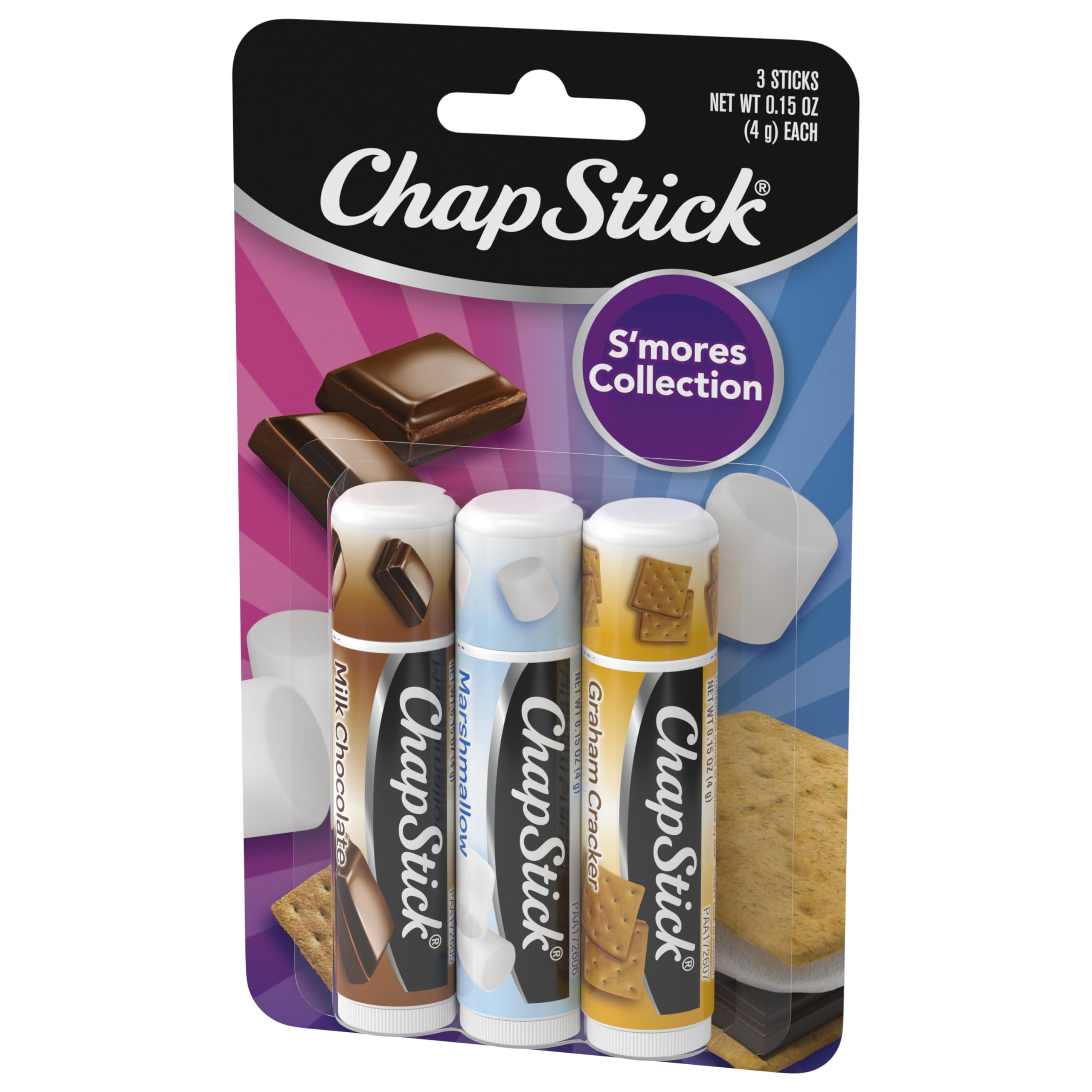 ChapStick (3 Sticks) S'mores Collection flavor skin Protectant Flavored Lip Balm Tube, 0.45 Oz Each