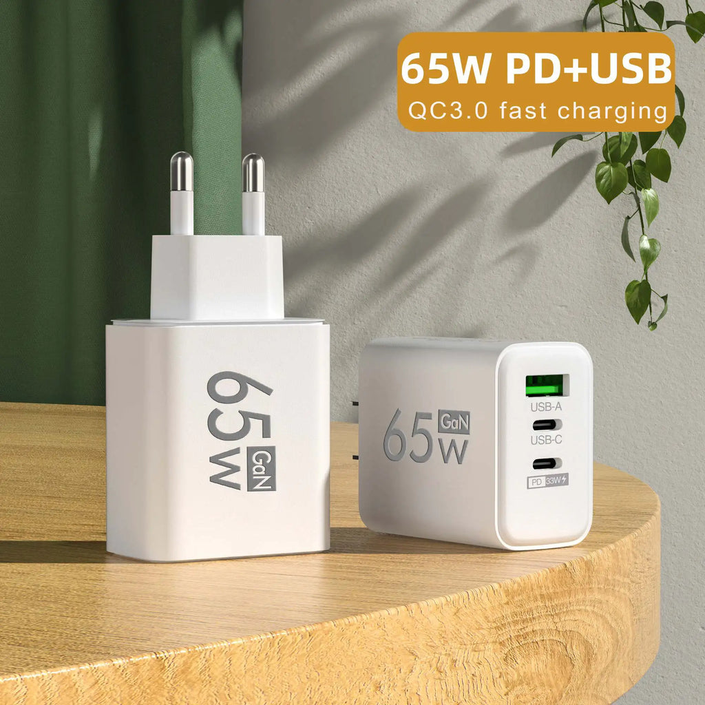 Total 65W GaN USB Type C Charger Fast Charging Mobile Phone Charge Adapter For iPhone Samsung Xiaomi Huawei QC 3.0 Wall Charger