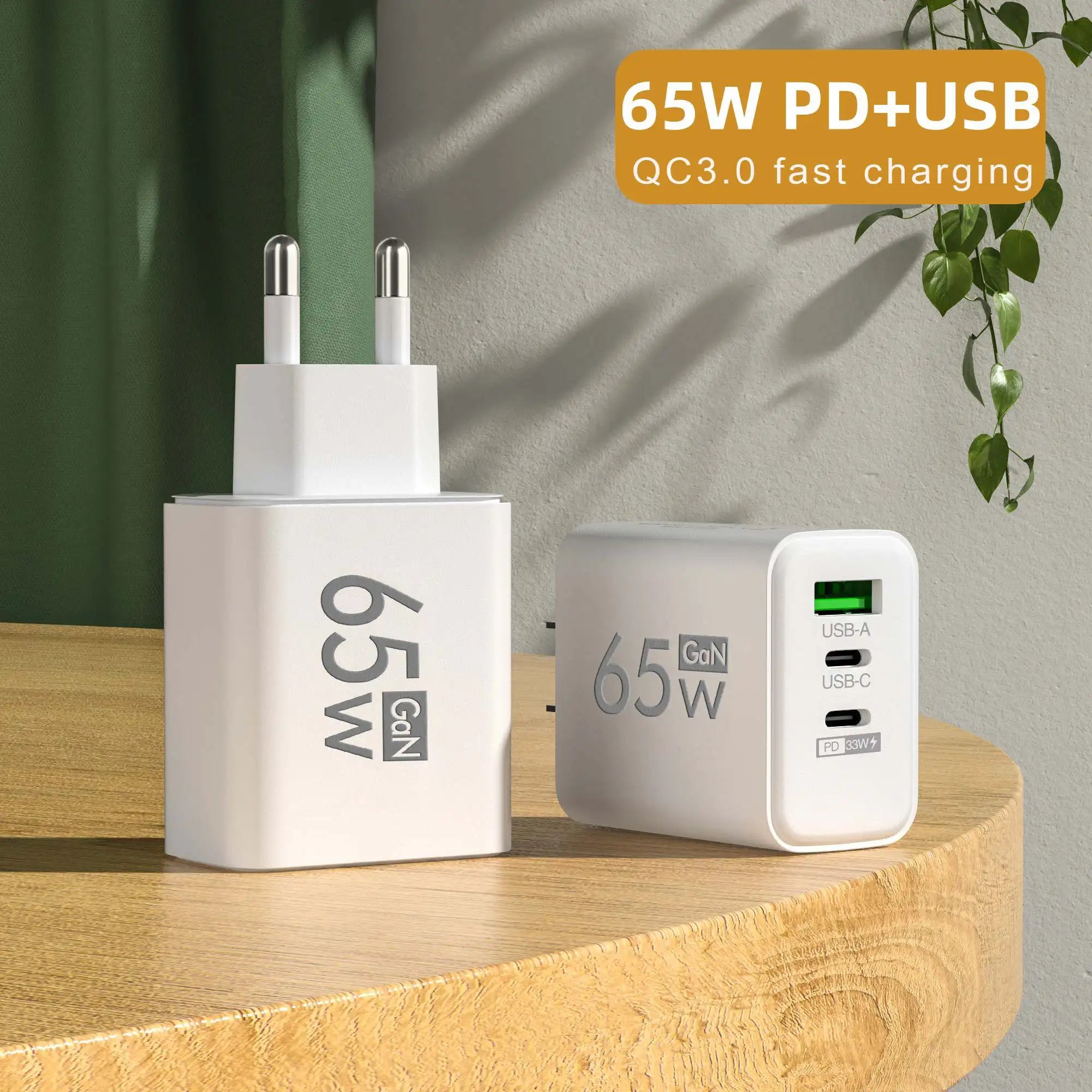 Total 65W GaN USB Type C Charger Fast Charging Mobile Phone Charge Adapter For iPhone Samsung Xiaomi Huawei QC 3.0 Wall Charger