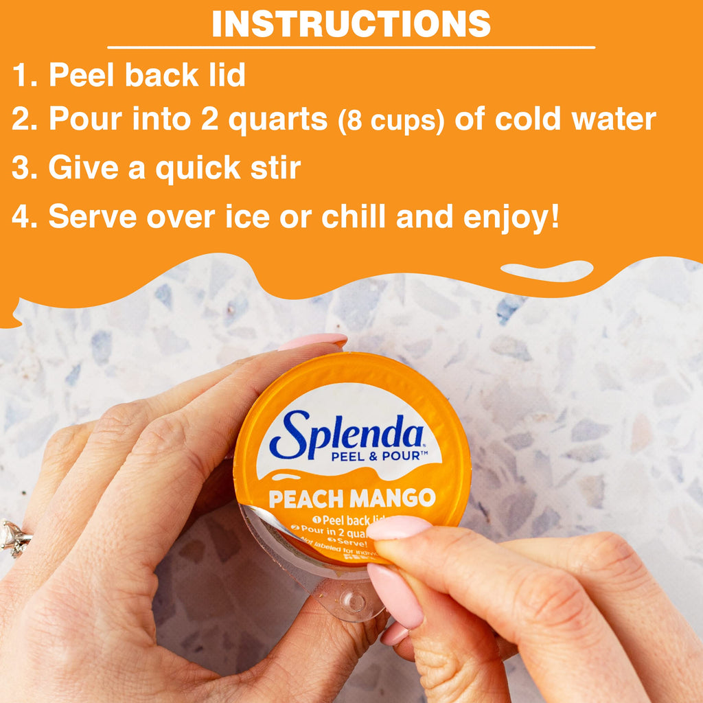 Splenda Peel and Pour Zero Calorie Drink Mix, Naturally Flavored Sugar Free Concentrate, Multi Serve Liquid Pitcher Pods (Peach Mango)
