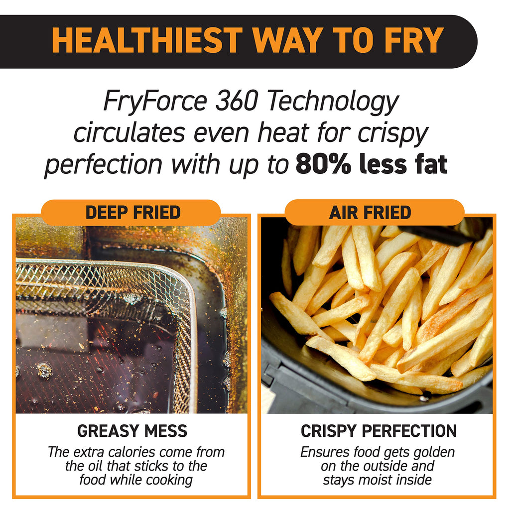 Gourmia Air Fryer Oven Digital Display Large AirFryer Cooker 12 1-Touch Cooking Presets, XL Air Fryer Basket 1500w Power Multifunction Black and Stainless Steel Accents FRY FORCE 360