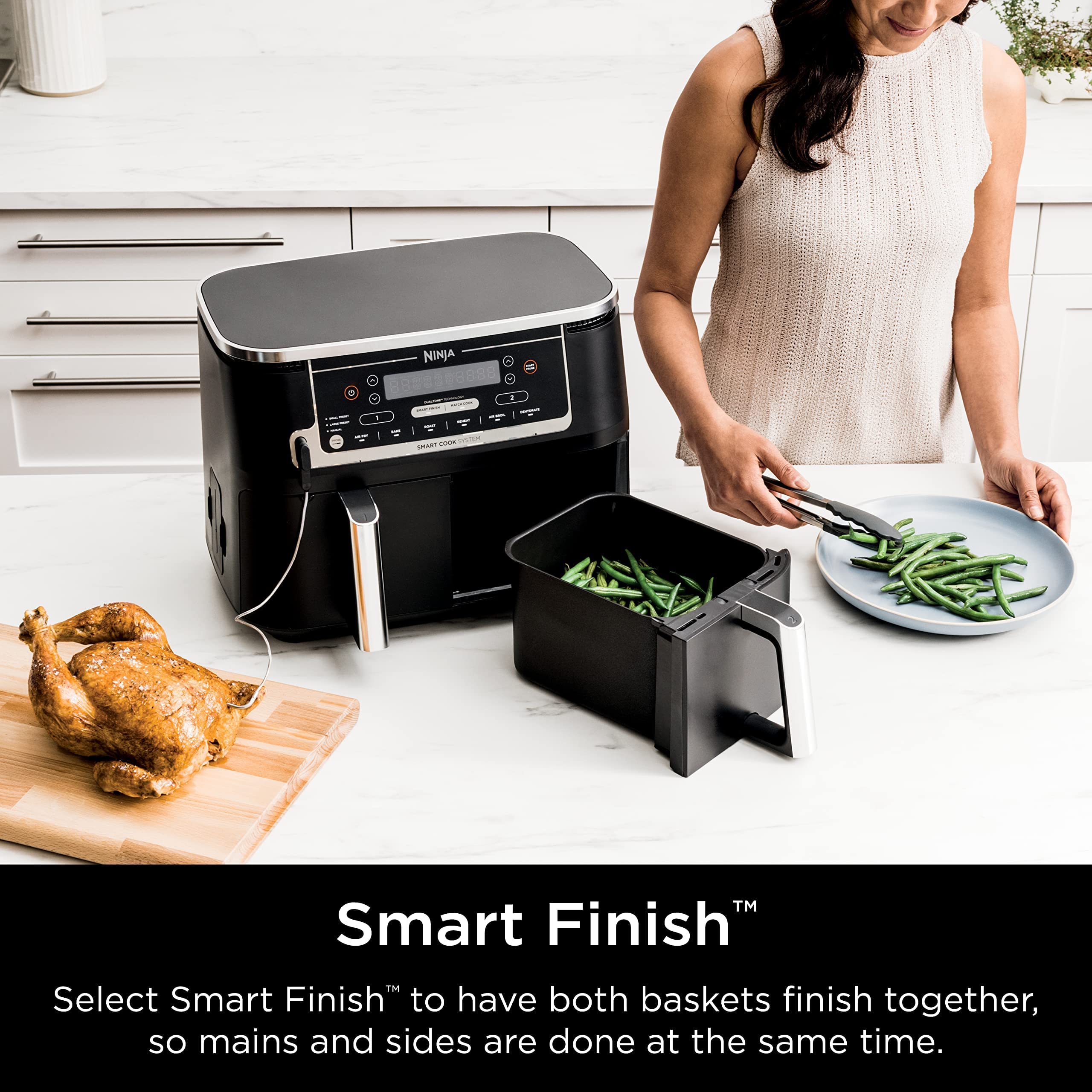 Ninja DZ401 Foodi DualZone XL 2-Basket Air Fryer with 2 Independent Frying Baskets, Match Cook & Smart Finish to Roast, Broil, Dehydrate & More for Quick, Easy Family-Sized Meals (Renewed)