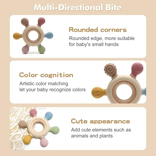 KEIKAI Bright Smiles Teething Toys for Babies, Baby Teethers Toy Teething Ring Silicone, Grasping Teething Toy, BPA Free Teething Nursing Accessories for 3+ Months Boy