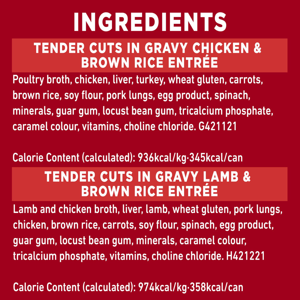 Purina ONE SmartBlend Wet Dog Food Variety Pack, Chicken & Lamb Tender Cuts in Gravy 368g (12 Pack), Brown