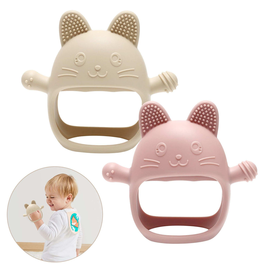 KEIKAI Bright Smiles - Baby Teething Toys, BPA Free 2 Pack Teether Set Toys for Baby 3M+, Silicone Mitten Glove Teether for Comfort Needs, Hand Pacifier Chew Toys for Teething Pain Relief, Baby Pacifier Toys