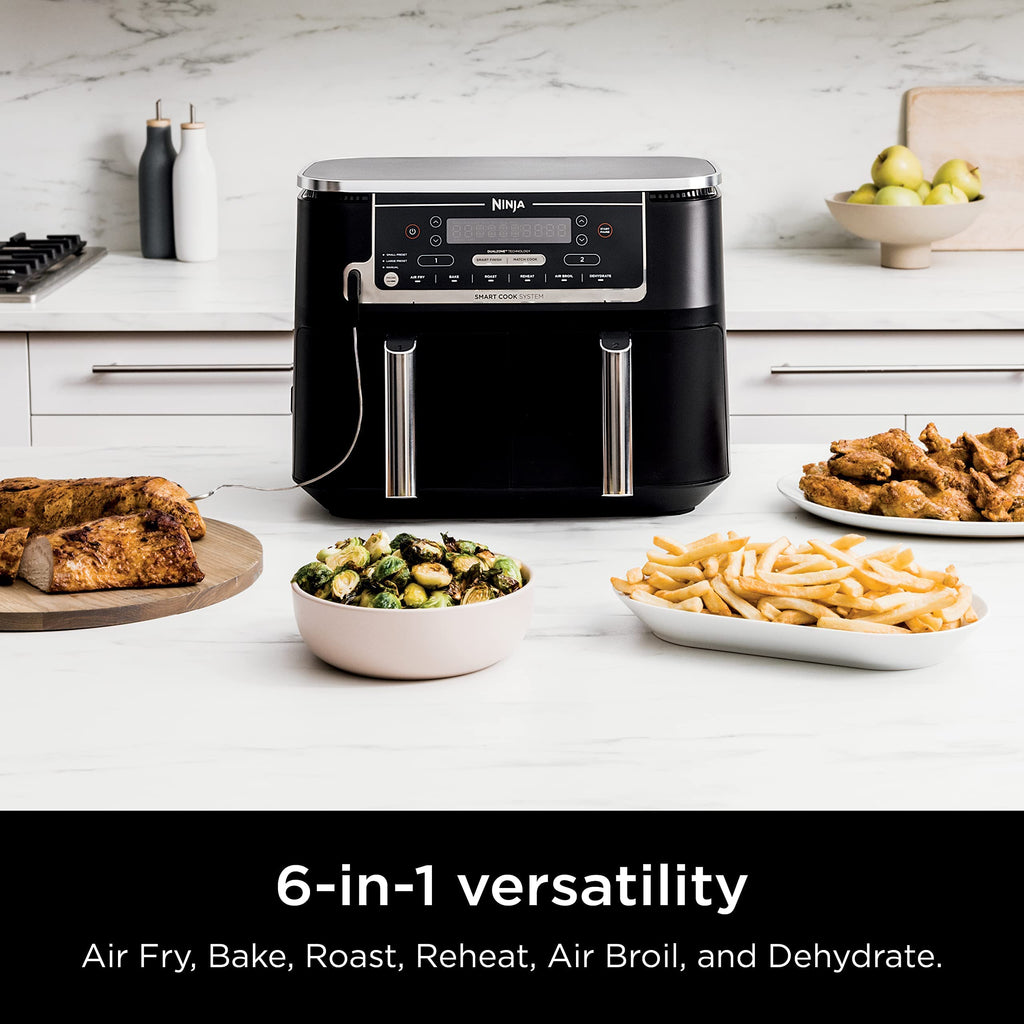 Ninja DZ401 Foodi DualZone XL 2-Basket Air Fryer with 2 Independent Frying Baskets, Match Cook & Smart Finish to Roast, Broil, Dehydrate & More for Quick, Easy Family-Sized Meals (Renewed)