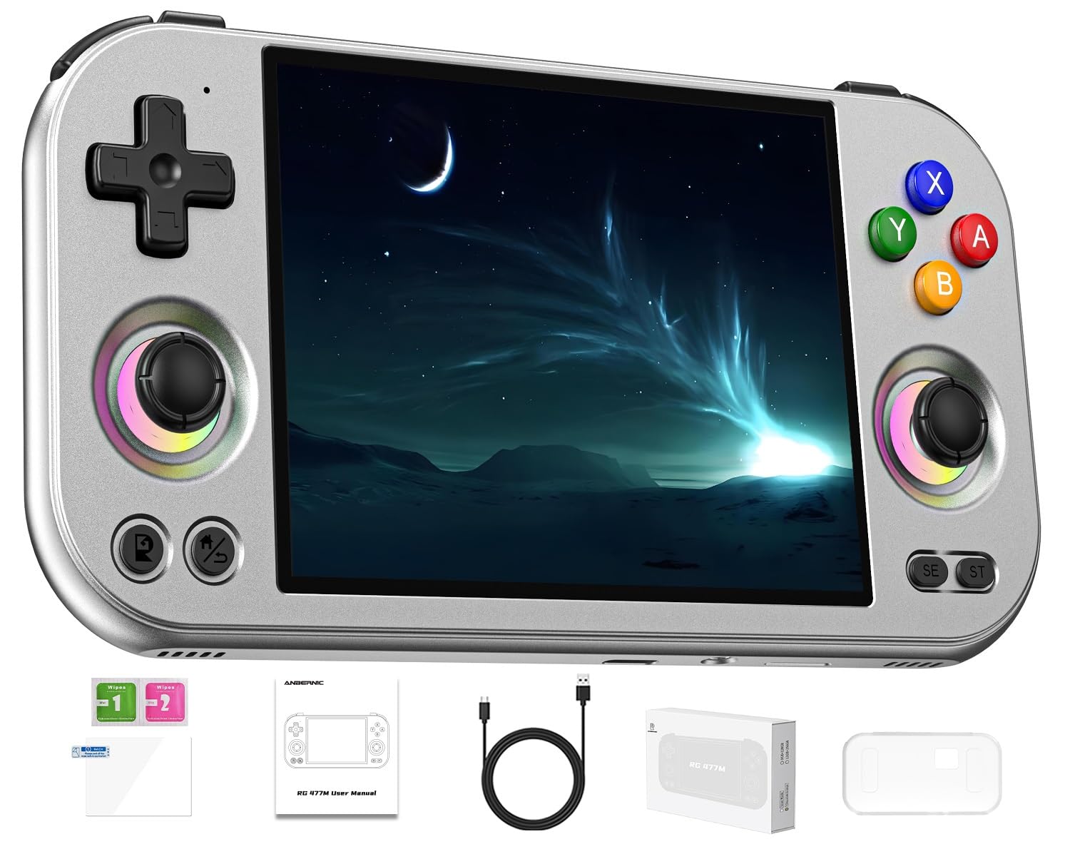 RG477M Retro Handheld Game Console , Aluminum Alloy CNC 4.7 Inch LTPS in-Cell Screen NO Game Card (Silver Blade)
