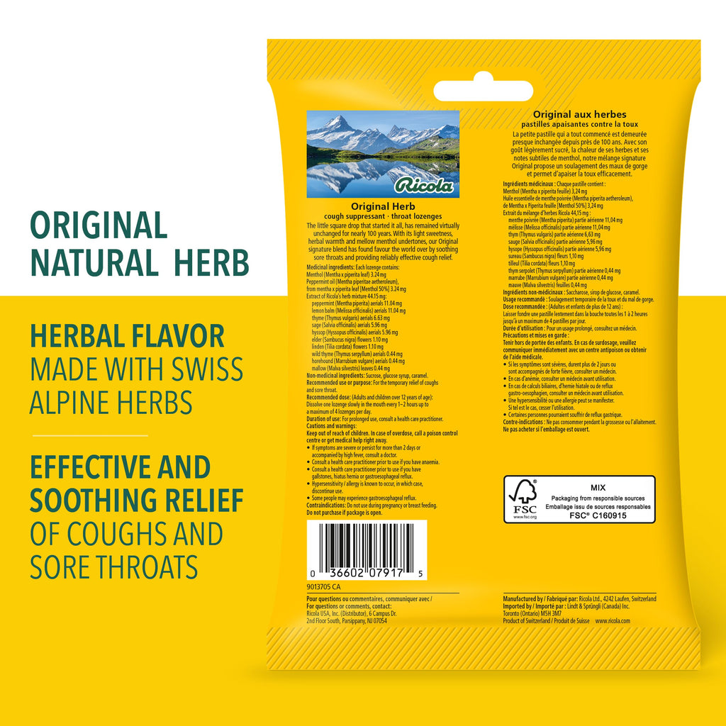Ricola Original Herb Cough Drops, 17 Count Bag
