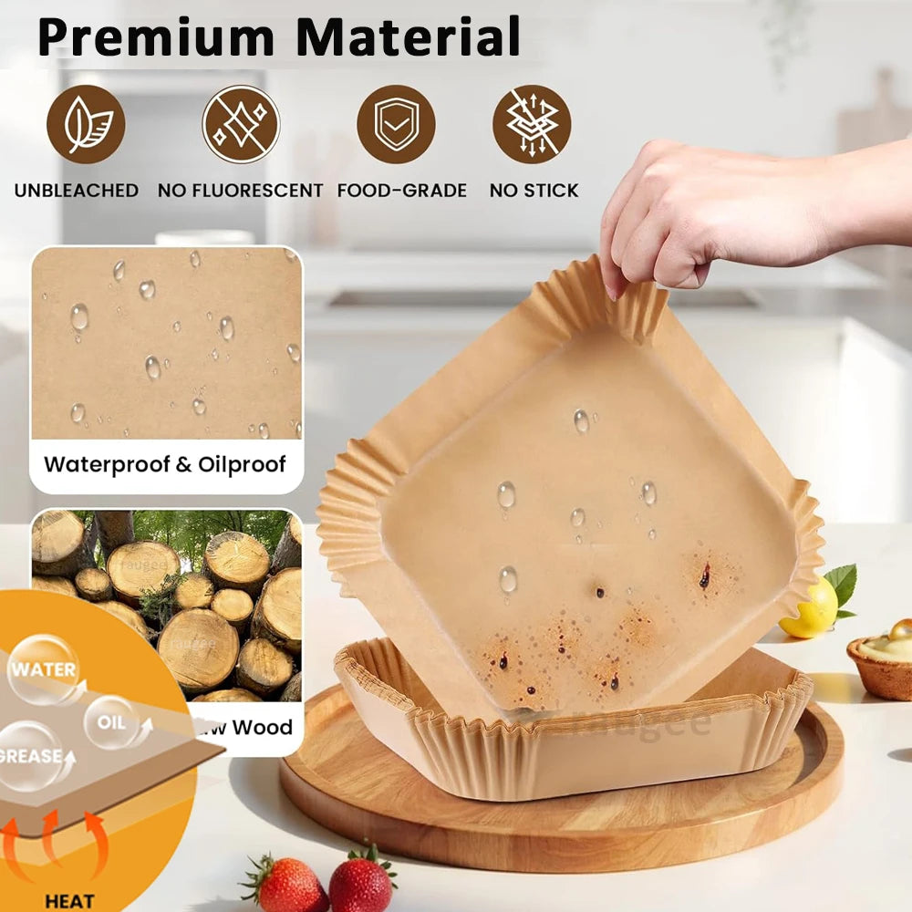 Air Fryer Paper 100pcs Disposable Air Frying Baking Paper Round Square Air Fryer Liners Baking Paper Air Fryer Accessories 50pcs