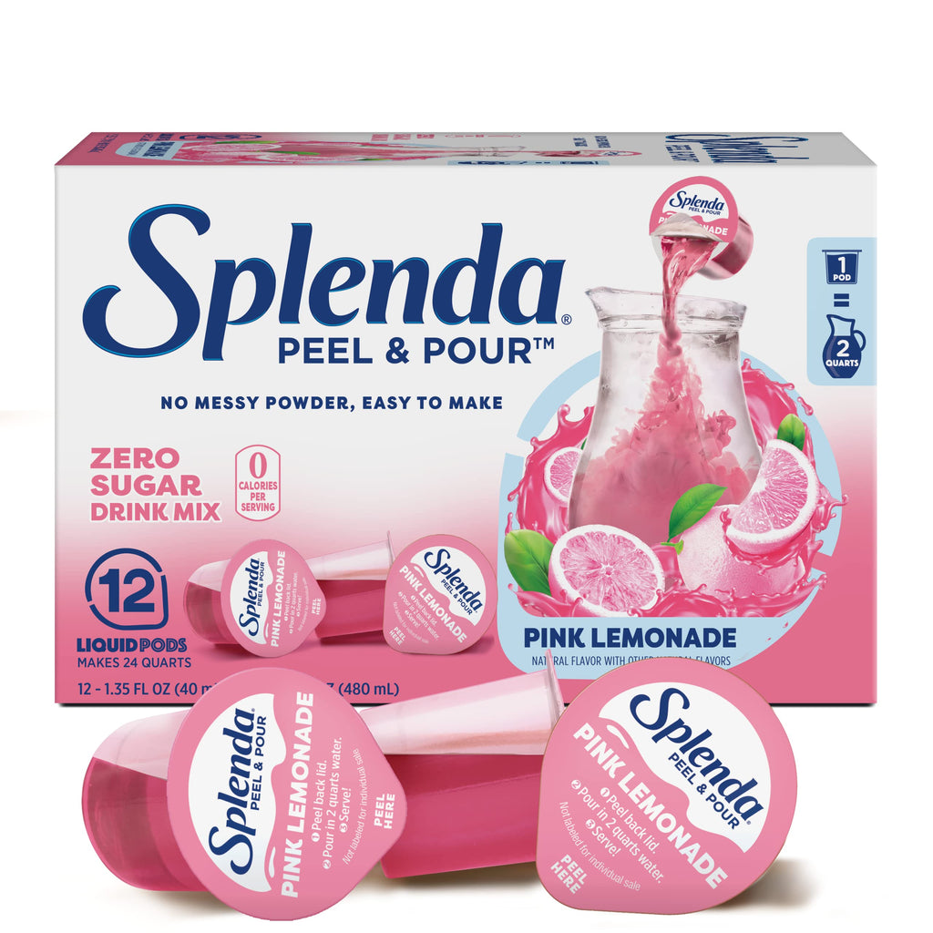 Splenda Peel and Pour Zero Calorie Drink Mix, Naturally Flavored Sugar Free Concentrate, Multi Serve Liquid Pitcher Pods (Pink Lemonade)