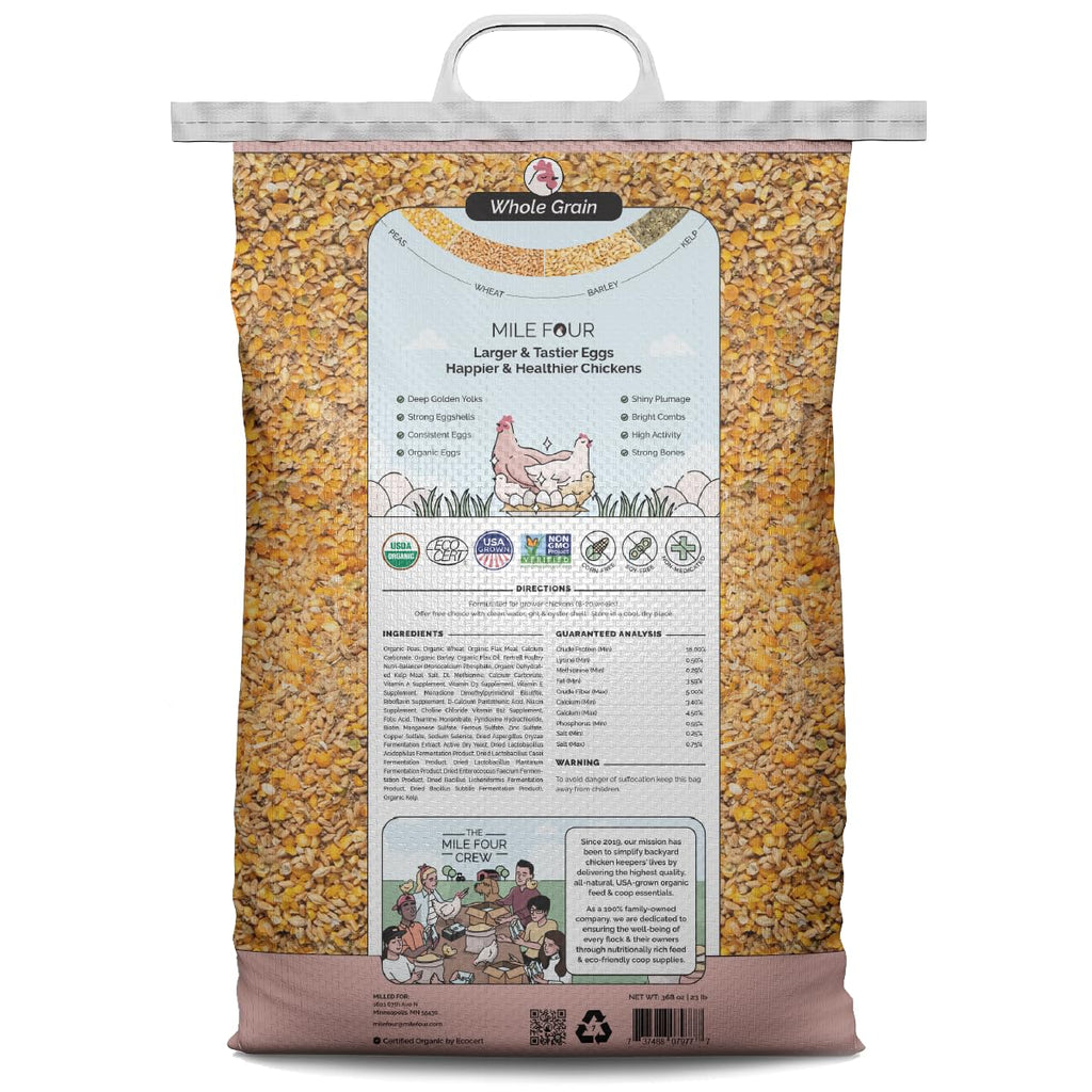 Organic Layer Feed for Chickens & Ducks. 16% Protein, Non-GMO, Corn Free, Soy Meal Free, 100% Whole Grains, Formulated to Optimize Health, Made for Layer Hens Aged 20+ Weeks (46 lb)