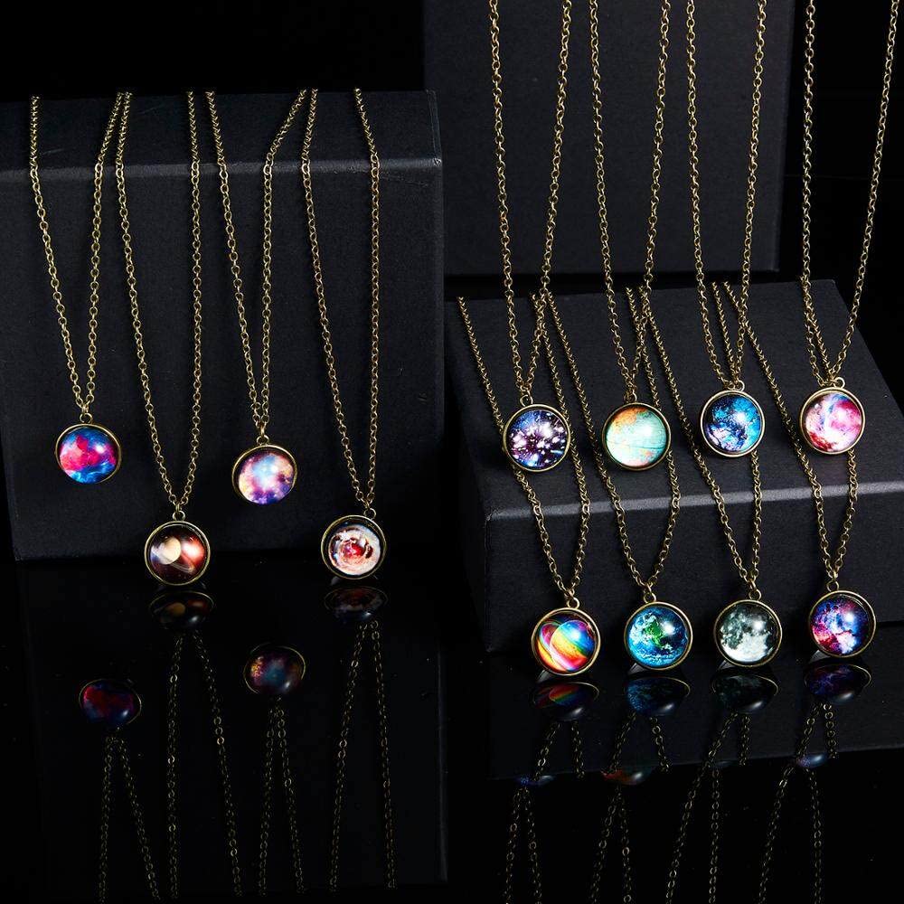Universe Planet Glowing Pendant Necklace Women Vintage Luminous Nebula Double Sided Glass Glow In The Dark Jewelry Gift Nice and Fashion