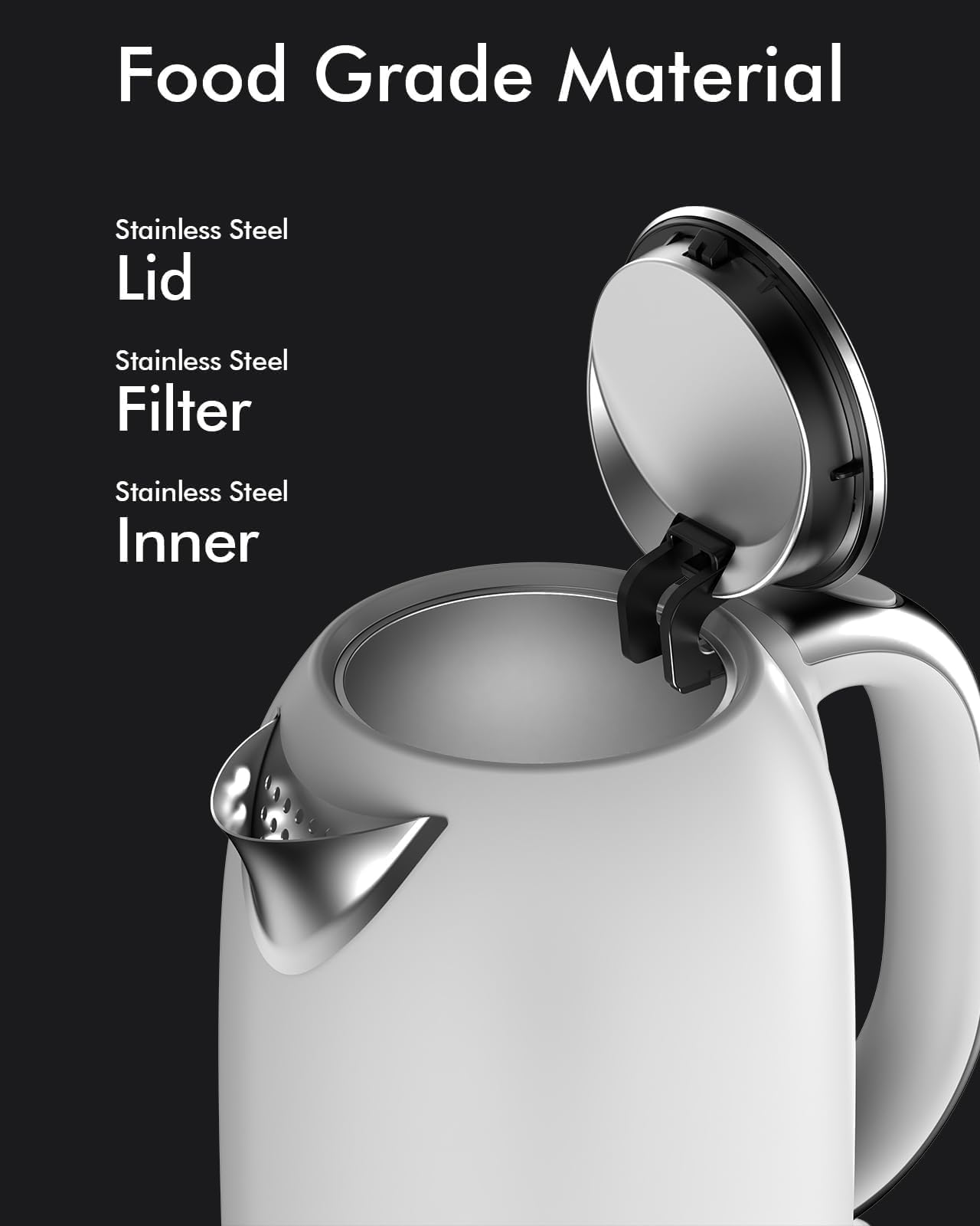LONGDEEM Electric Tea Kettle for Boiling Water, Wide-Open Lid Stainless Steel Water Boiler, 1500W/1.7L, Auto Shut Off & Boil-Dry Protection, Cordless Swivel Base & LED Indicator