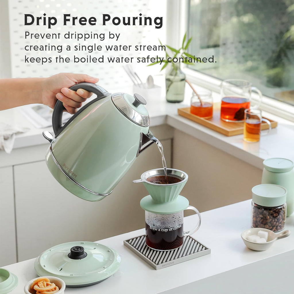 BUYDEEM K640 Stainless Steel Electric Tea Kettle with Auto Shut-Off and Boil Dry Protection, 1.7 Liter Cordless Hot Water Boiler with Swivel Base, 1440W