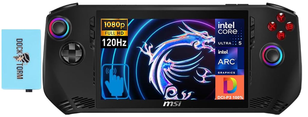 MSI Claw AI Powered Handheld Gaming Device 7" 120 Hz Touch WVA FHD Display (Intel Ultra 5-135H, 16GB LPDDR5, 1TB SSD, FP Reader, Thunderbolt 4, WiFi 7, Micro SD Reader, Win11Pro) w/Dockztorm Hub