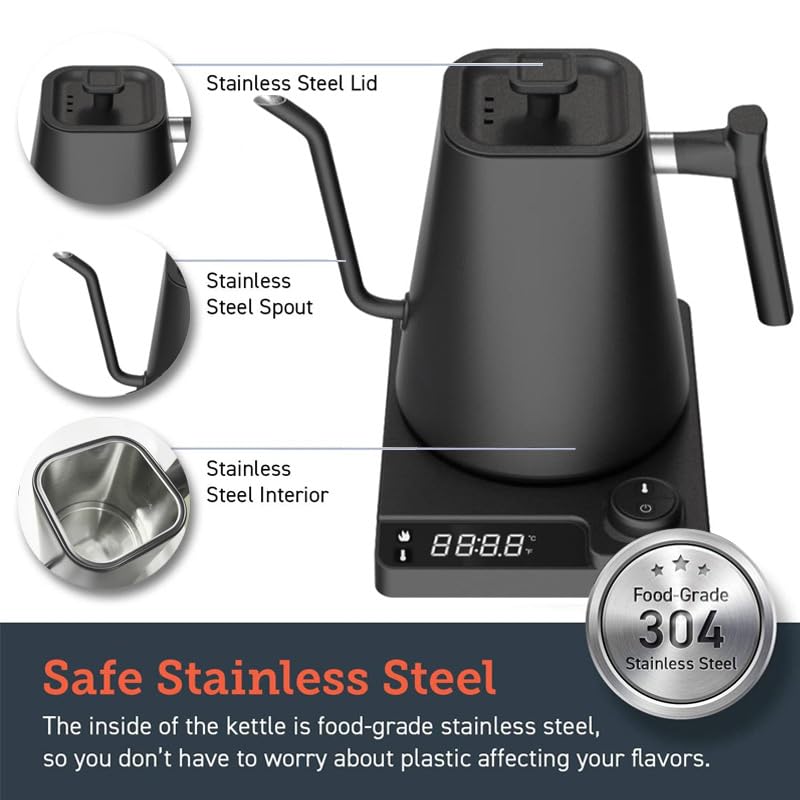 VICBINLY Electric Gooseneck Kettle, 1.0L Pour Over Kettle and Coffee Kettle, 100% Stainless Steel Inner Lid and Bottom, 1200 Watt Quick Heating