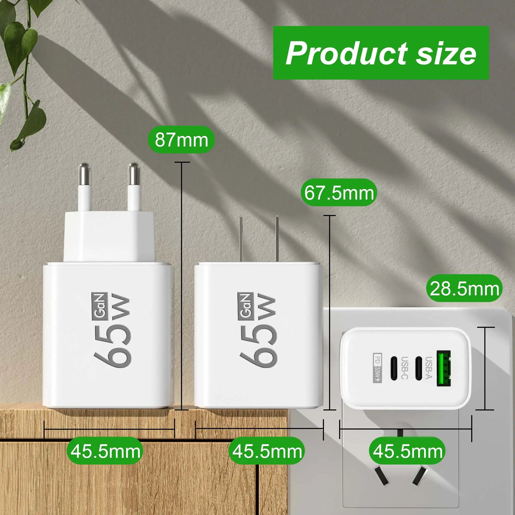 Total 65W GaN USB Type C Charger Fast Charging Mobile Phone Charge Adapter For iPhone Samsung Xiaomi Huawei QC 3.0 Wall Charger