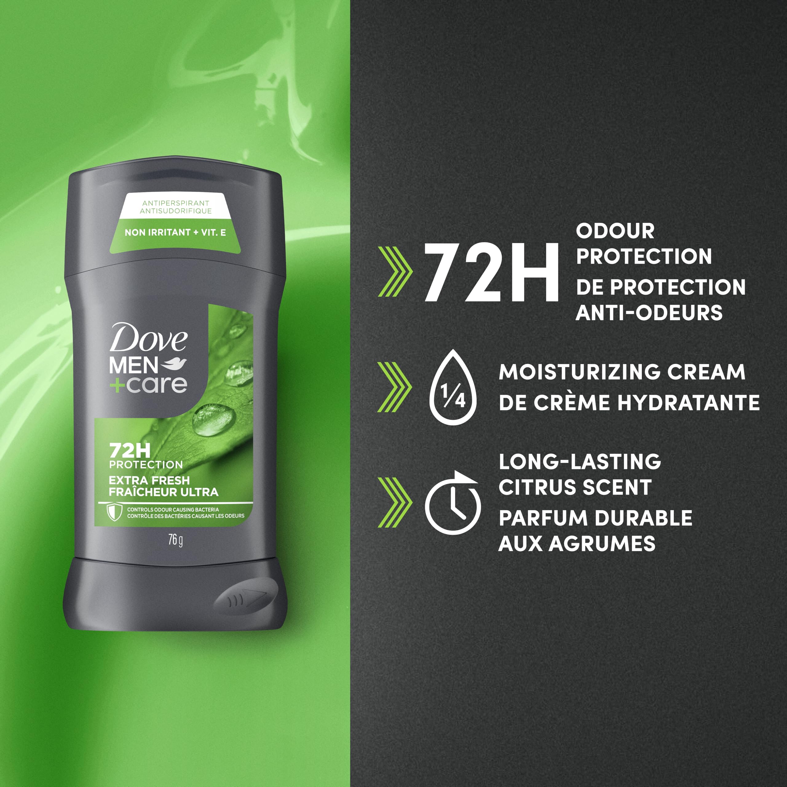 Dove Men+Care Antiperspirant Stick for 72h sweat & odour protection Extra Fresh with Triple Action moisturizer to help prevent skin irritation caused by dryness, 76g (Pack of 4)