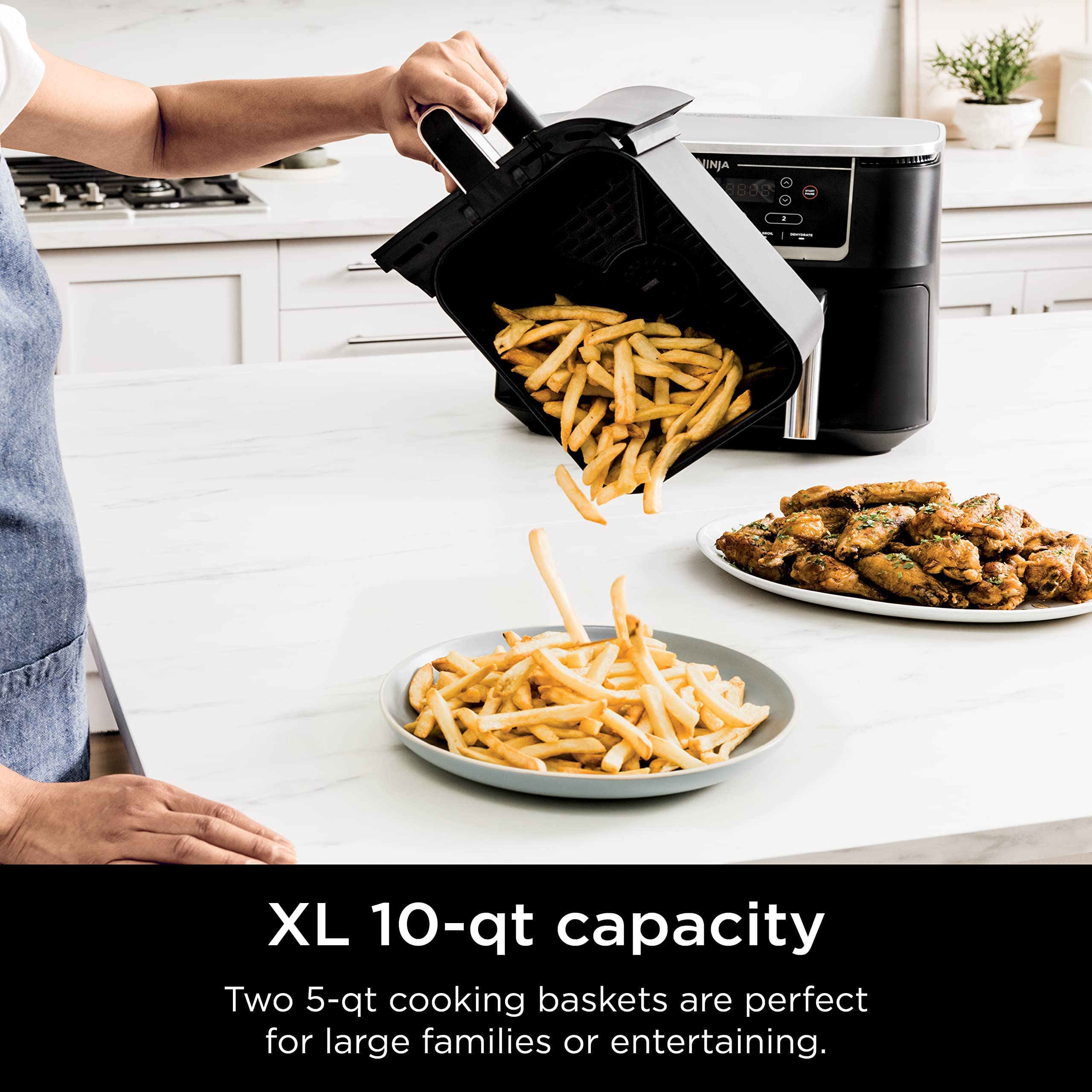 Ninja DZ401 Foodi DualZone XL 2-Basket Air Fryer with 2 Independent Frying Baskets, Match Cook & Smart Finish to Roast, Broil, Dehydrate & More for Quick, Easy Family-Sized Meals (Renewed)