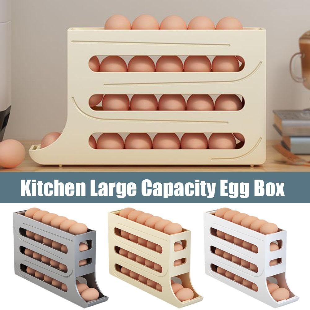 KLOOYO 30 Egg Holder for Refrigerator,Large Capacity Egg Container for Refrigerator,Stackable Egg Organizer,Automatic Rolling Egg Fresh Storage Box for Fridge,Egg Storage Container Bin Egg Tray