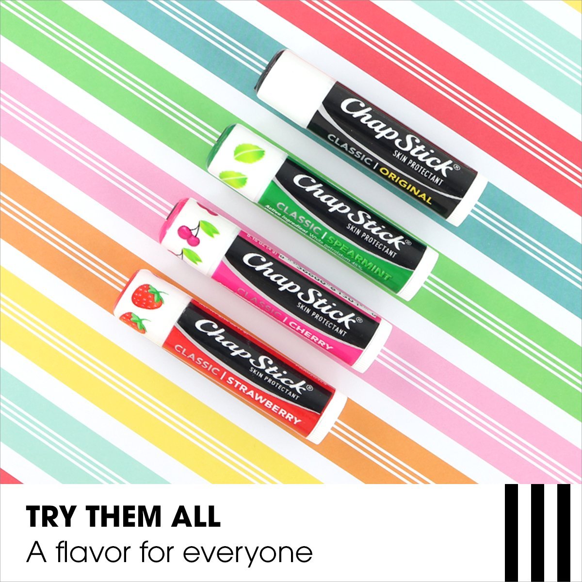 ChapStick Classic (1 Blister Pack of 3 Sticks, Cherry Flavor) Skin Protectant Flavored Lip Balm Tube, 0.15 Ounce Each