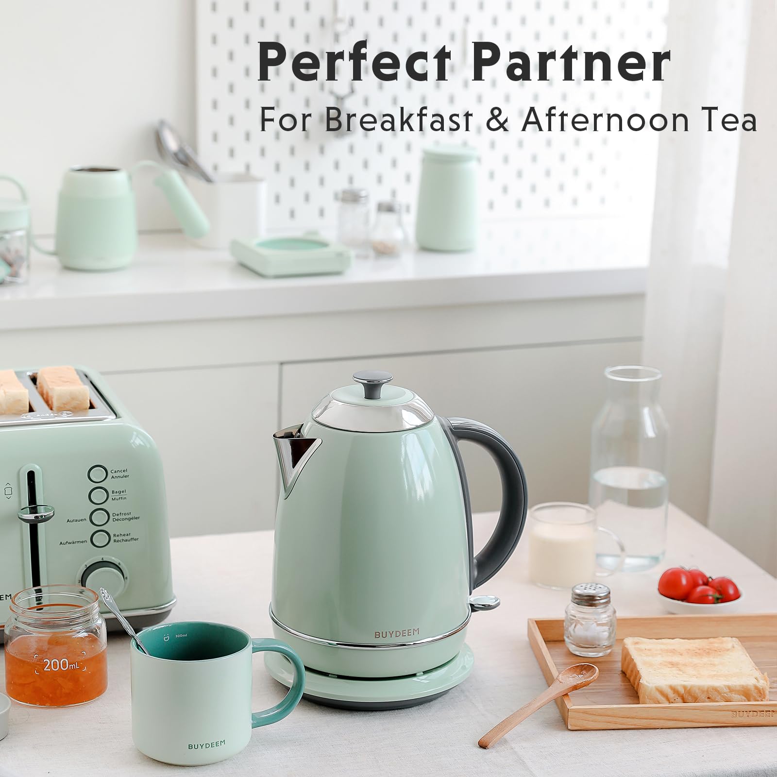 BUYDEEM K640 Stainless Steel Electric Tea Kettle with Auto Shut-Off and Boil Dry Protection, 1.7 Liter Cordless Hot Water Boiler with Swivel Base, 1440W