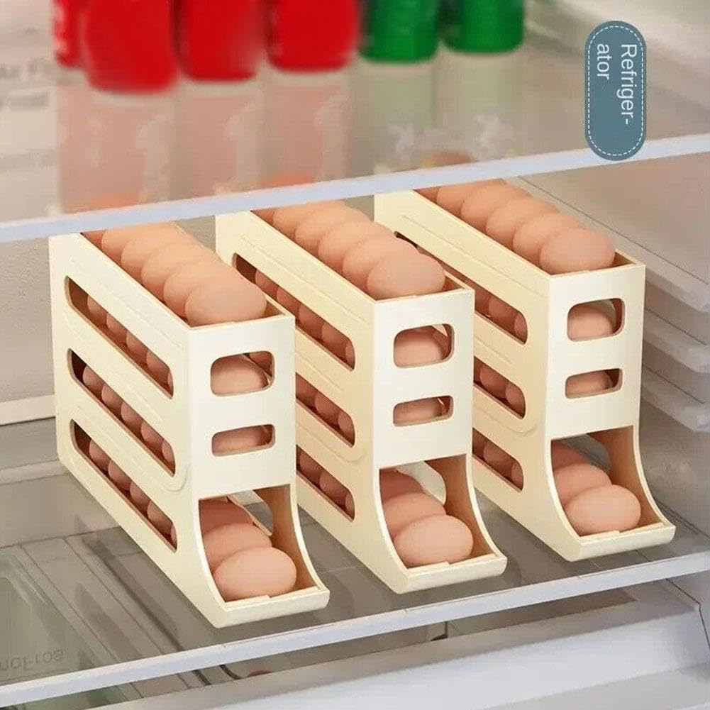 KLOOYO 30 Egg Holder for Refrigerator,Large Capacity Egg Container for Refrigerator,Stackable Egg Organizer,Automatic Rolling Egg Fresh Storage Box for Fridge,Egg Storage Container Bin Egg Tray