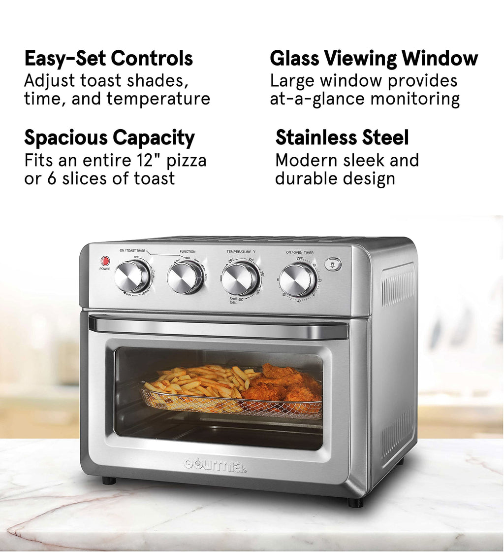 Gourmia Toaster Oven Air Fryer Combo 7-in-1 cooking functions 1550 watt, 19.8L capacity, accessories included convection rack, air frying basket GTF7580