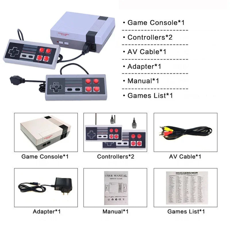 Retro Game Console Classic Mini Video Game System Built-in 620 AV Games 8-Bit FC Nes TV Console for Adults and Kids Gift