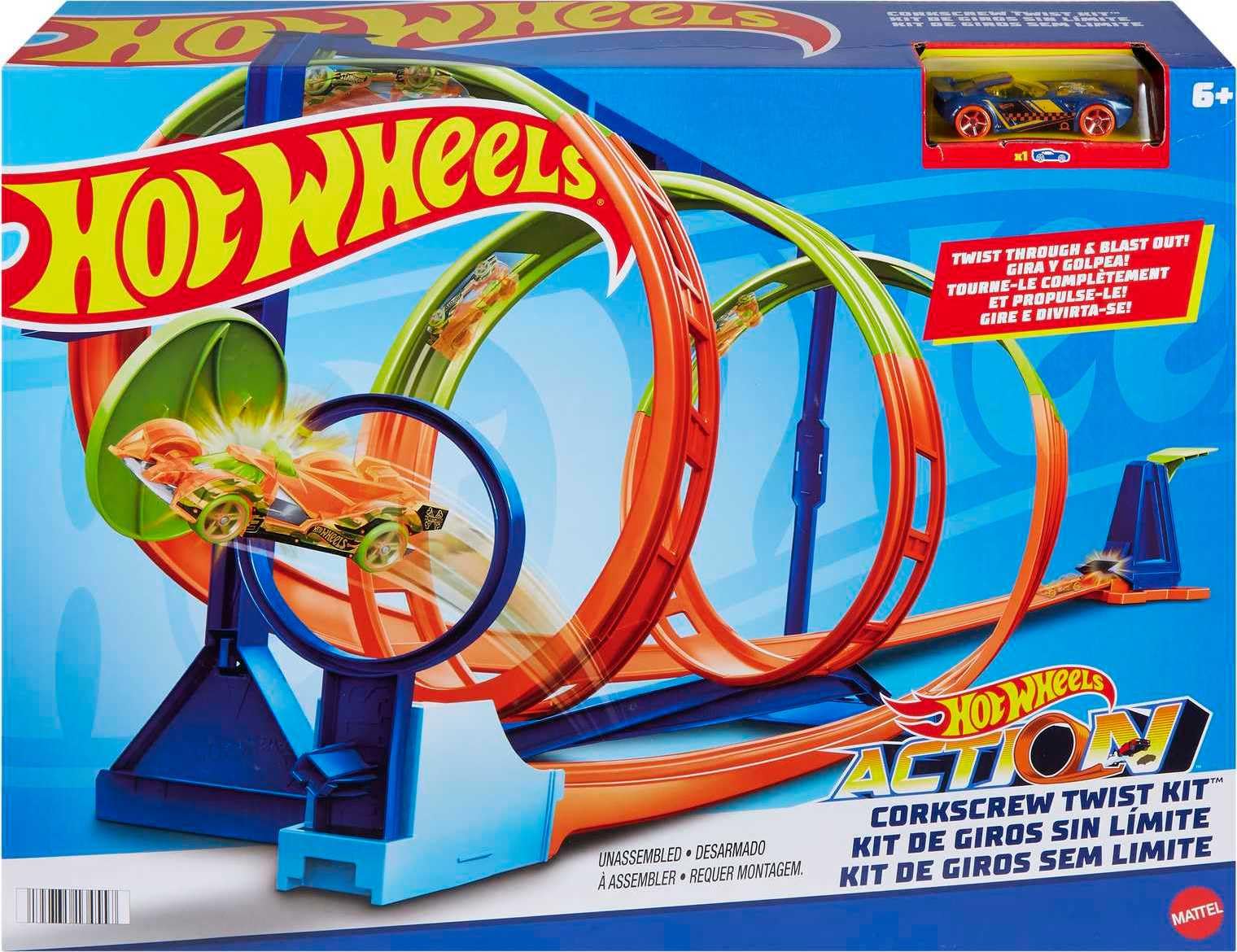 Hot Wheels Toy Car Track Set Corkscrew Twist Kit with 1:64 Scale Car, 2 Ways to Play, Connects to Other Tracks