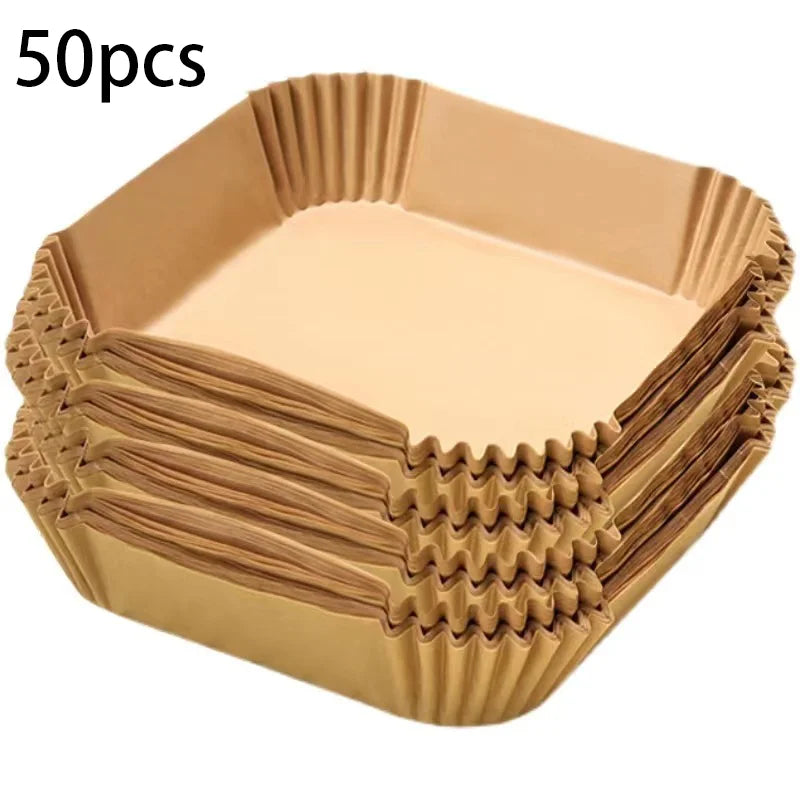 50/100pcs Air Fryer Grease Absorbent For Household Baking Pans With Thickened Silicone Paper Pads
