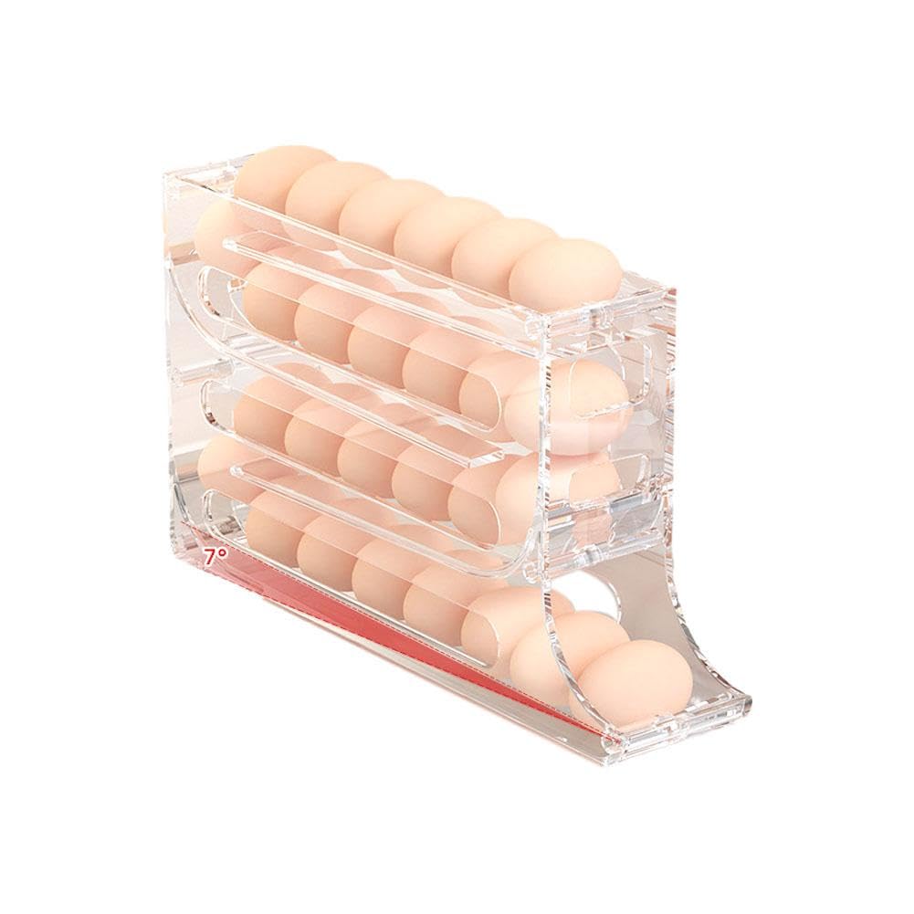 KLOOYO 30 Egg Holder for Refrigerator,Large Capacity Egg Container for Refrigerator,Stackable Egg Organizer,Automatic Rolling Egg Fresh Storage Box for Fridge,Egg Storage Container Bin Egg Tray