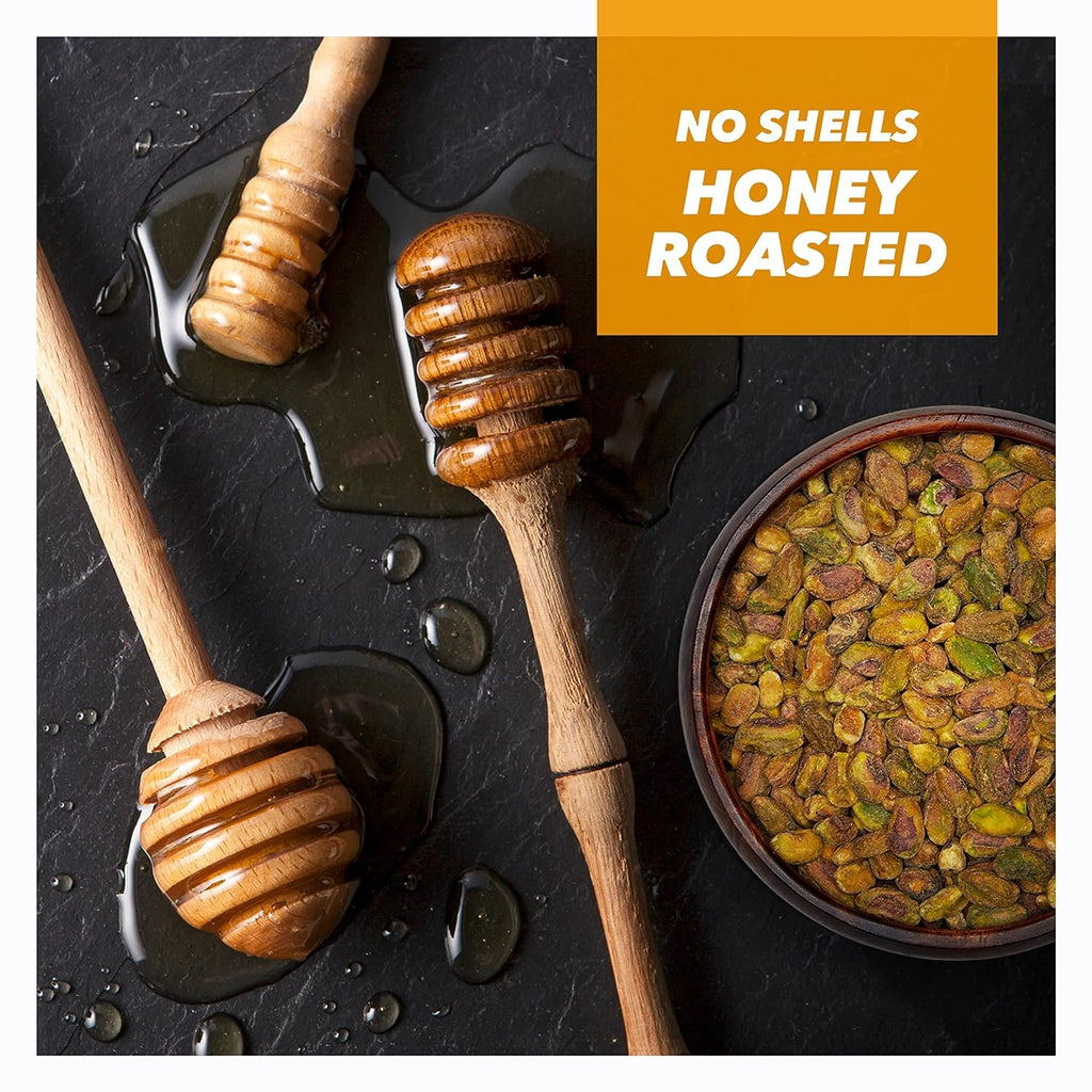 Honey Roasted Pistachios Bundle. Includes (1) Package of Wonderful Honey Roasted Pistachios (155g) – NO SHELLS - with Water Cooler Trivia Game by 🍁 BIG MAPLE®. Tasty Snack for the Office, Movies, Road Trip, Sports, Studying